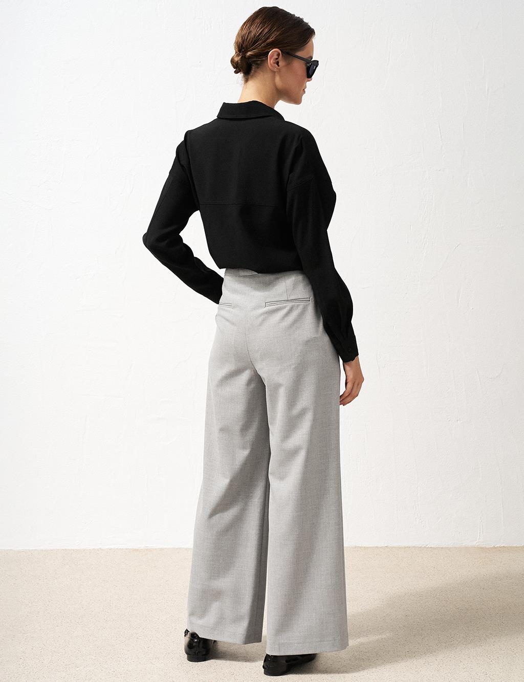 Pleated Wide-Leg Pants Light Gray