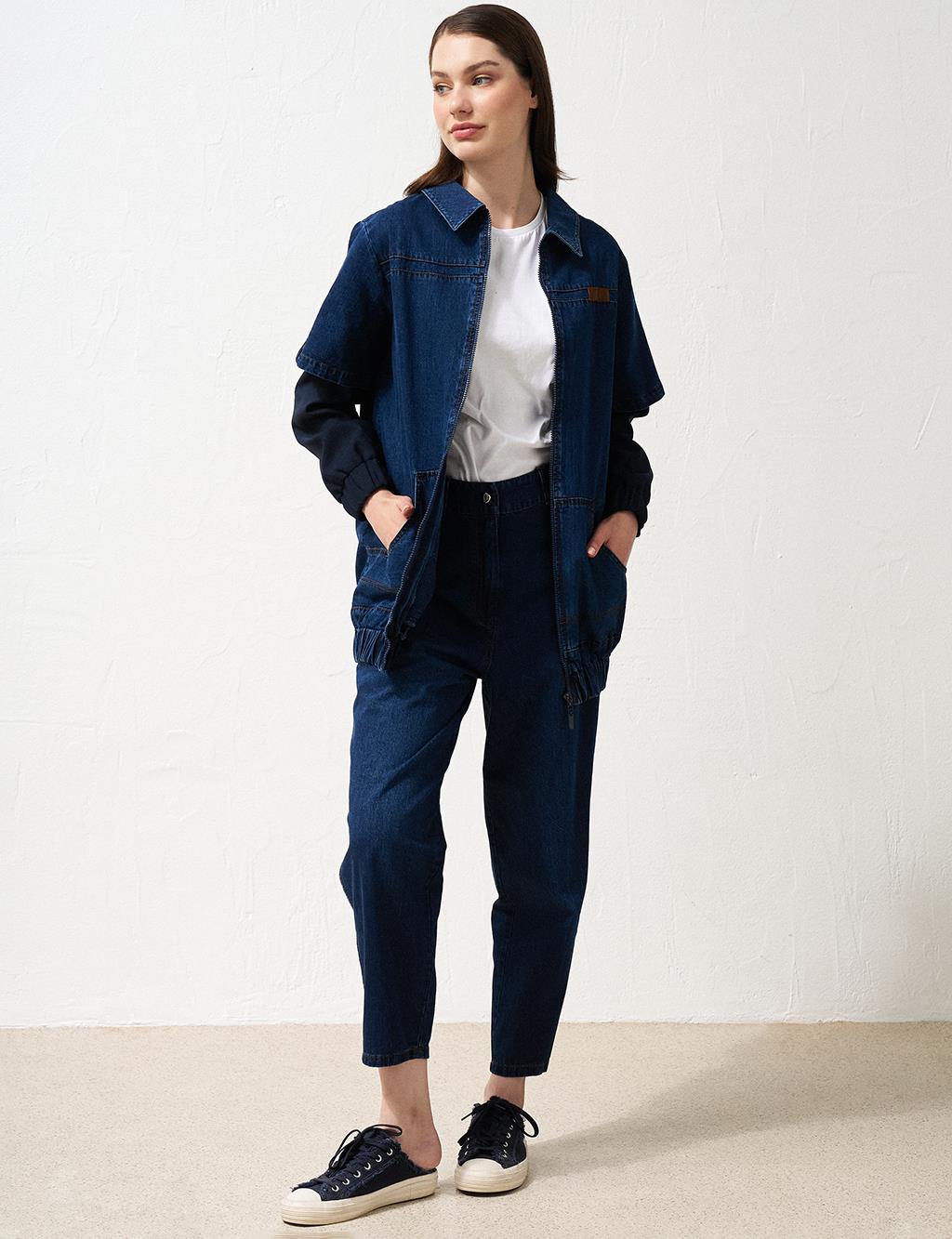 Double-Layered Look Denim Jacket Navy Blue