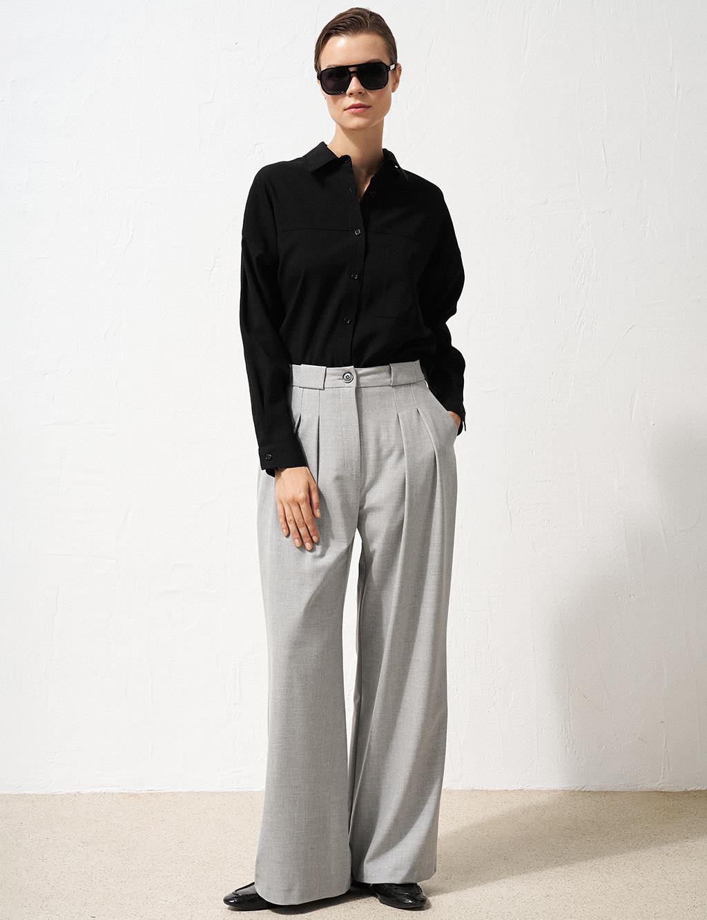 Pleated Wide-Leg Pants Light Gray