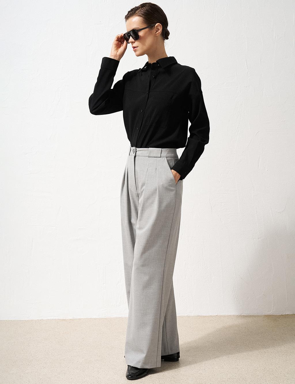 Pleated Wide-Leg Pants Light Gray