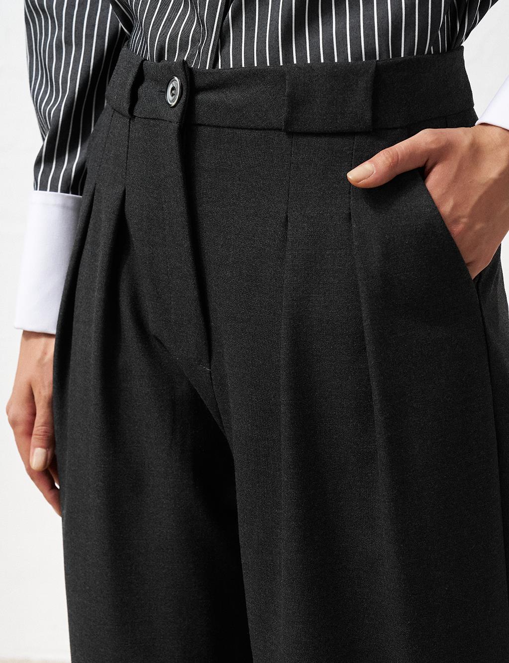 Pleated Wide-Leg Pants Dark Gray