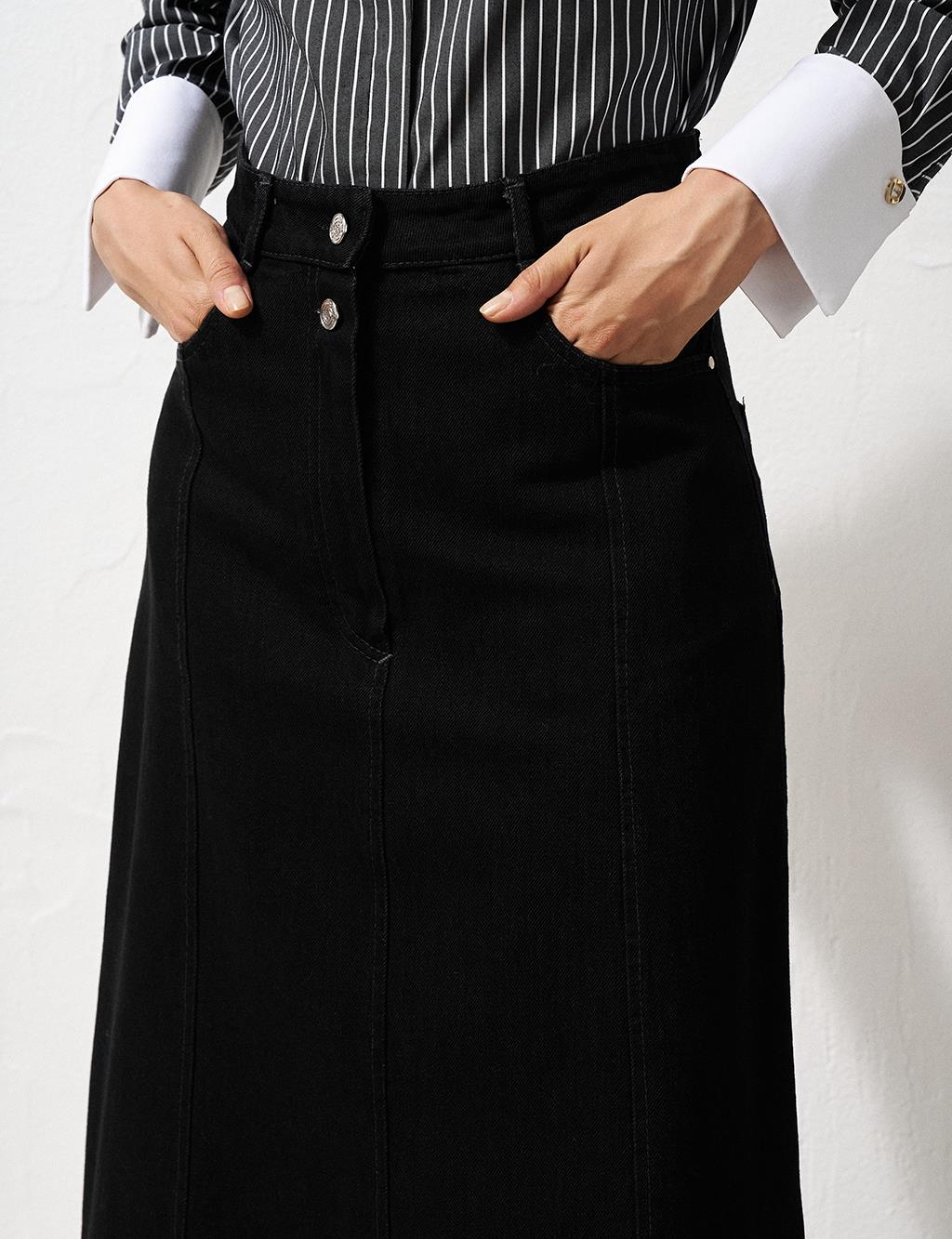 High Waist Denim Skirt Black