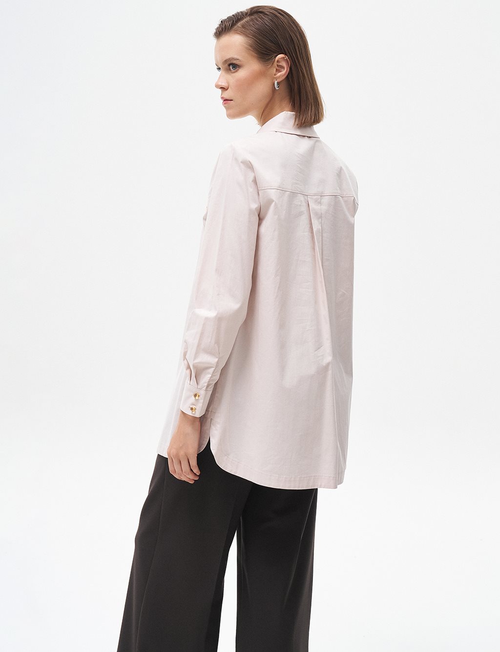 Floral Embroidered Pleated Poplin Tunic Cream