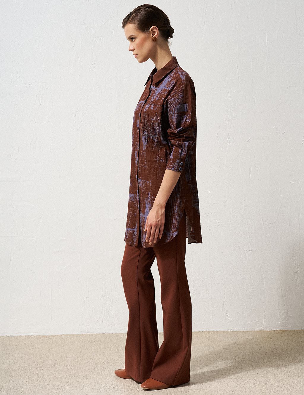 Bead Embellished Abstract Pattern Tunic in Chestnut