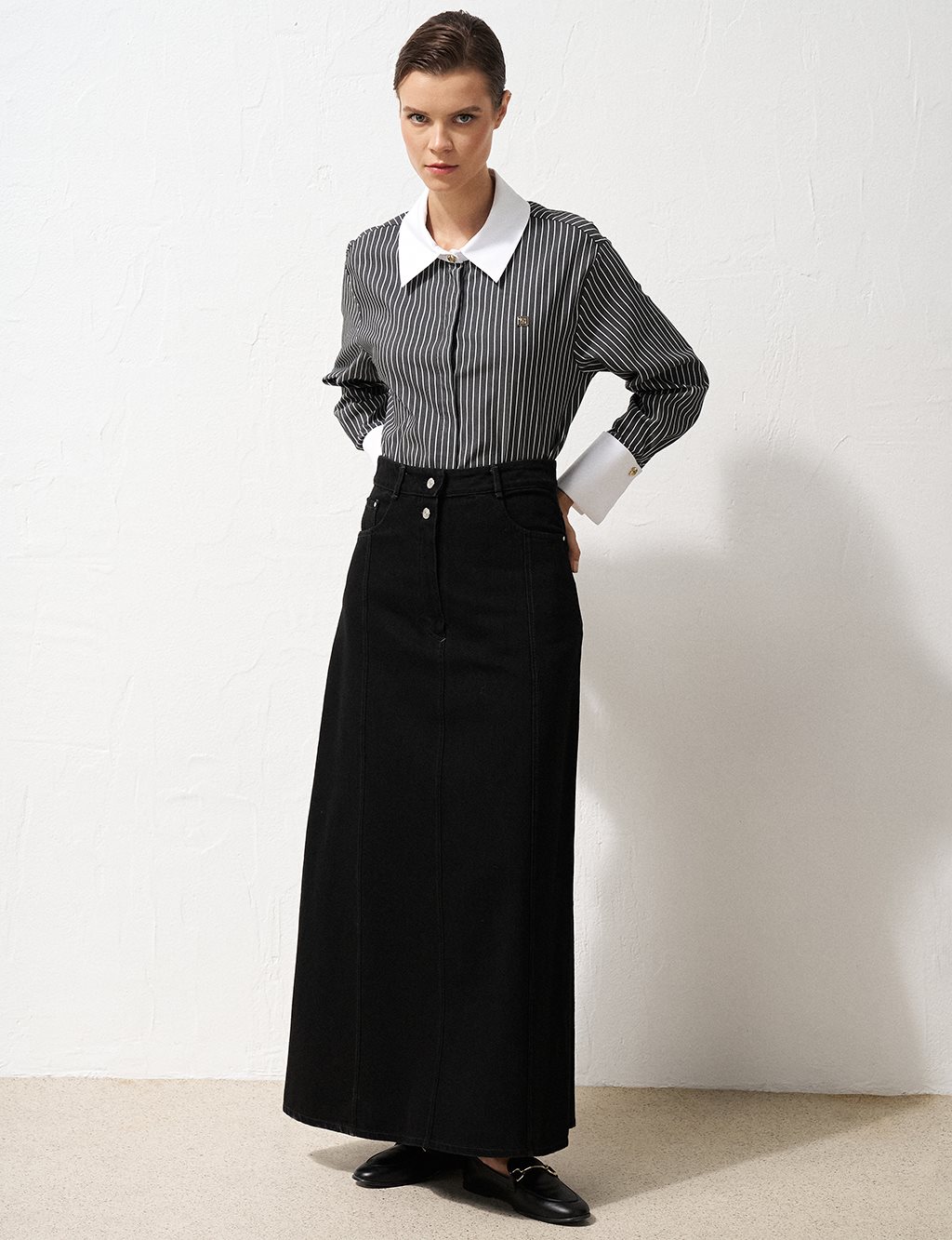 High Waist Denim Skirt Black