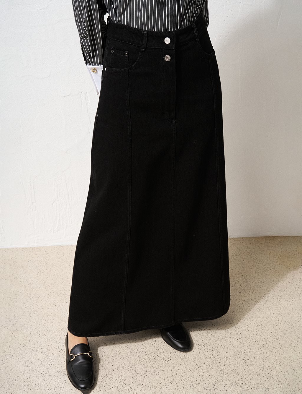 High Waist Denim Skirt Black