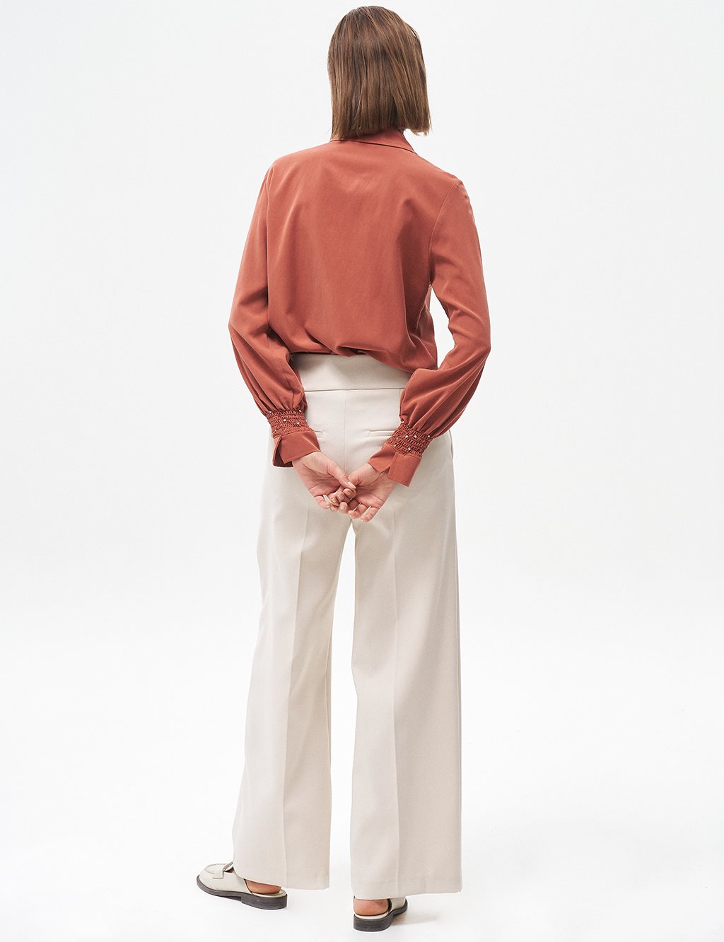 Iron-On Trace Wide Leg Trousers Cream