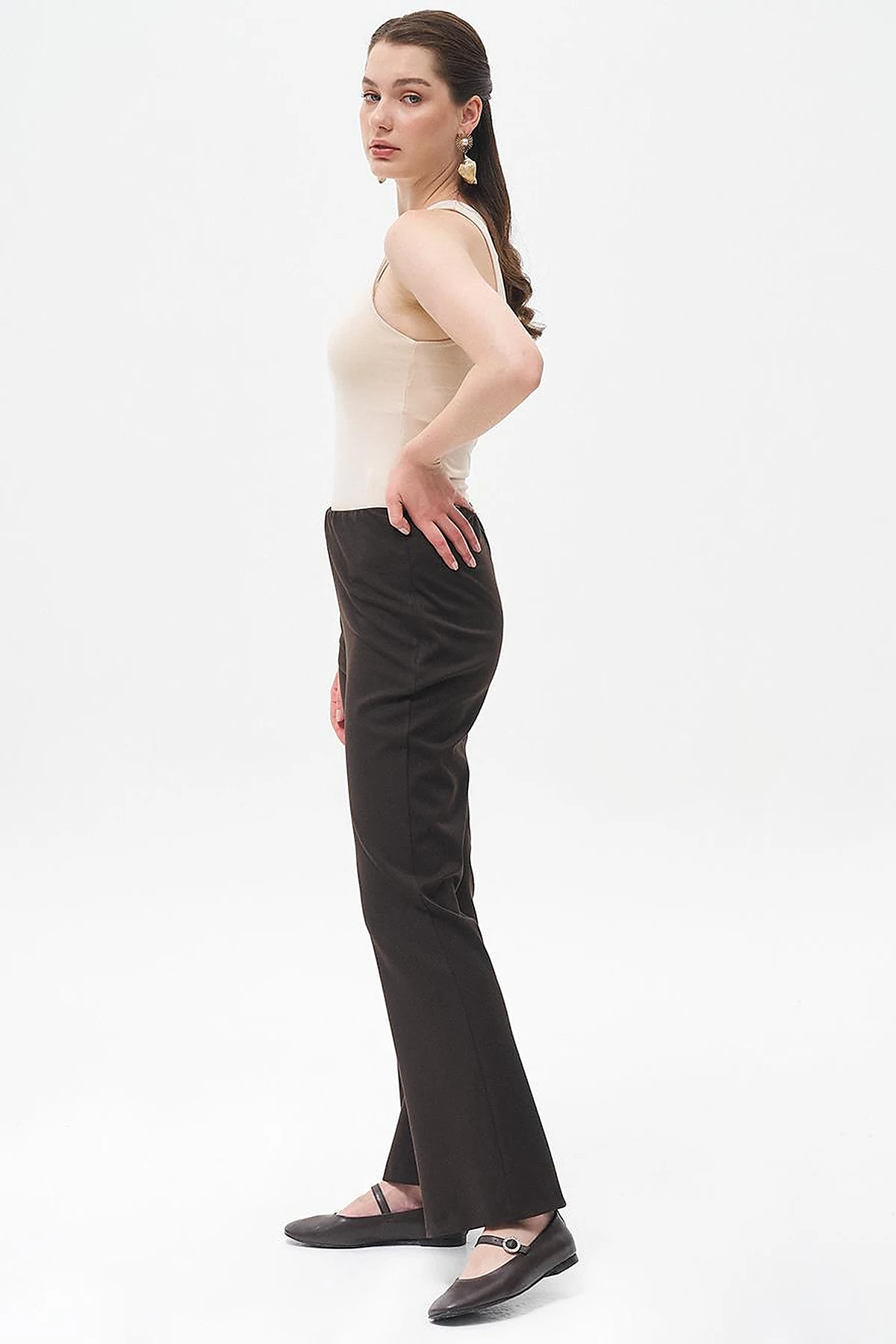 Flare Fit Pantolon Koyu Kahve
