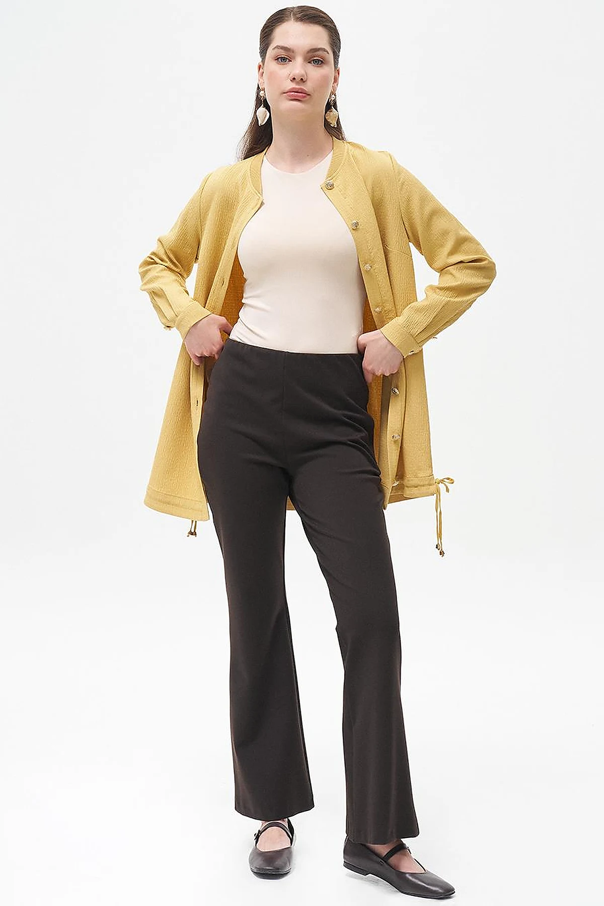 Flare Fit Pantolon Koyu Kahve
