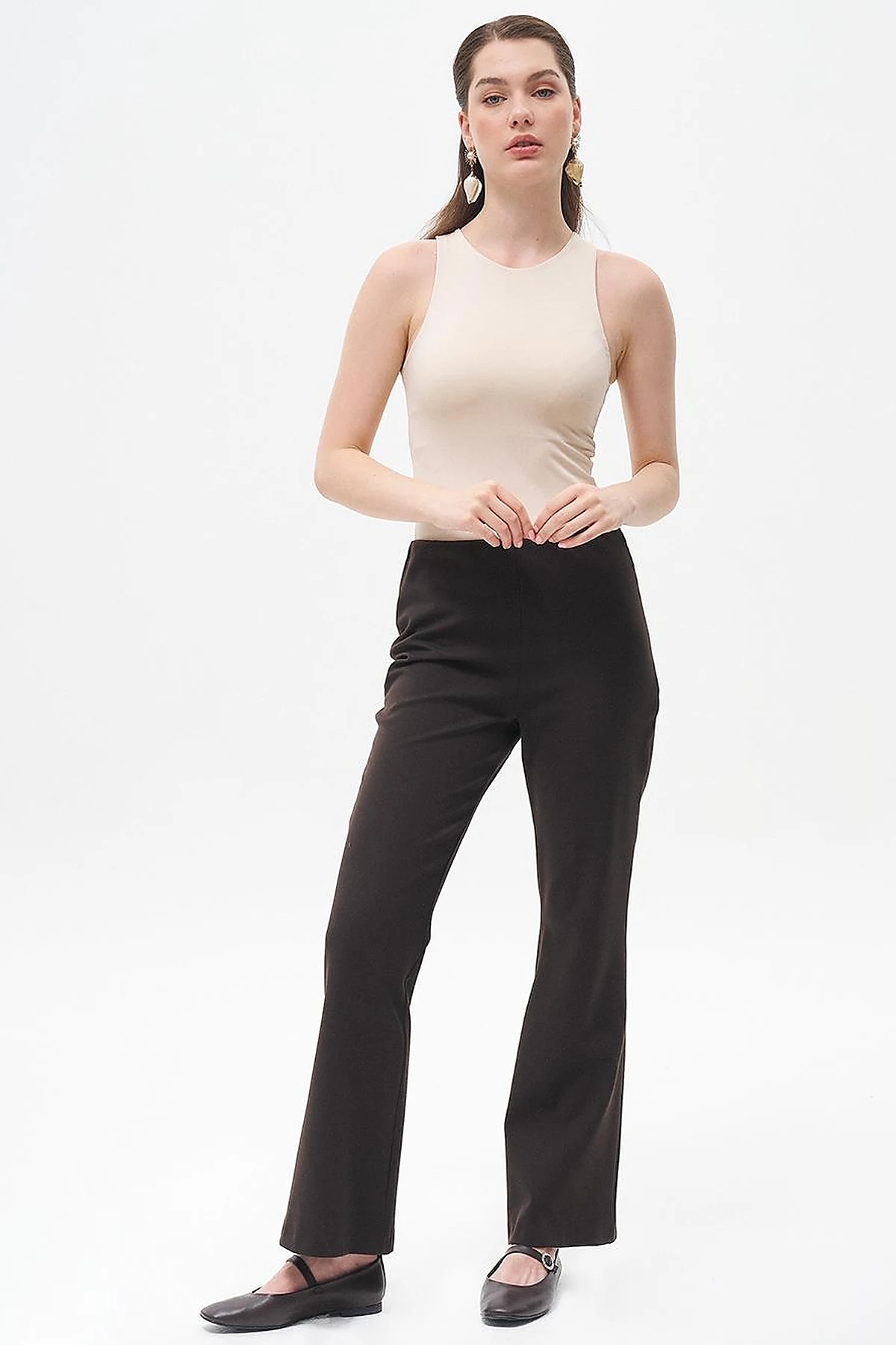 Flare Fit Pantolon Koyu Kahve