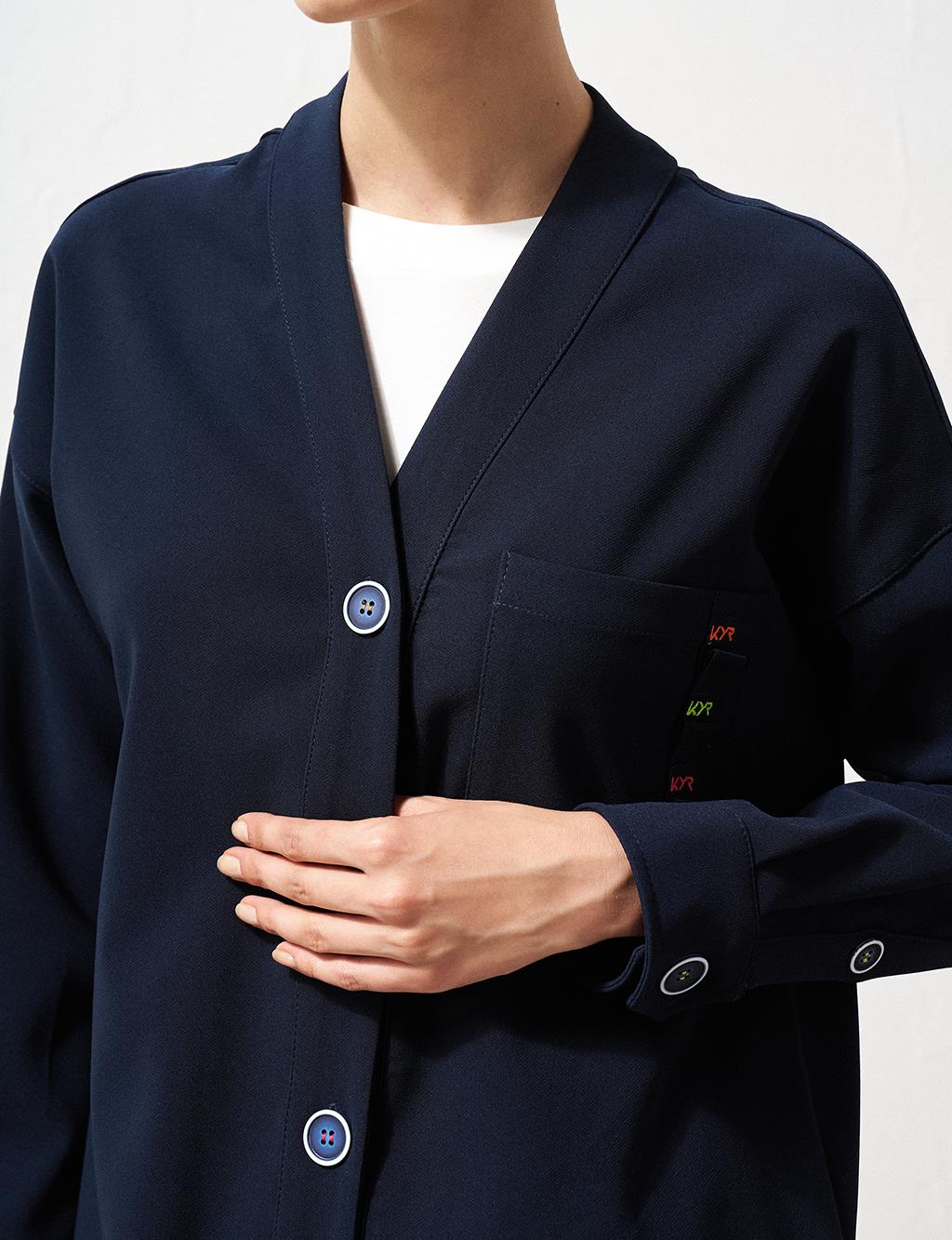 Double Appearance Logo Detailed Jacket Dark Navy