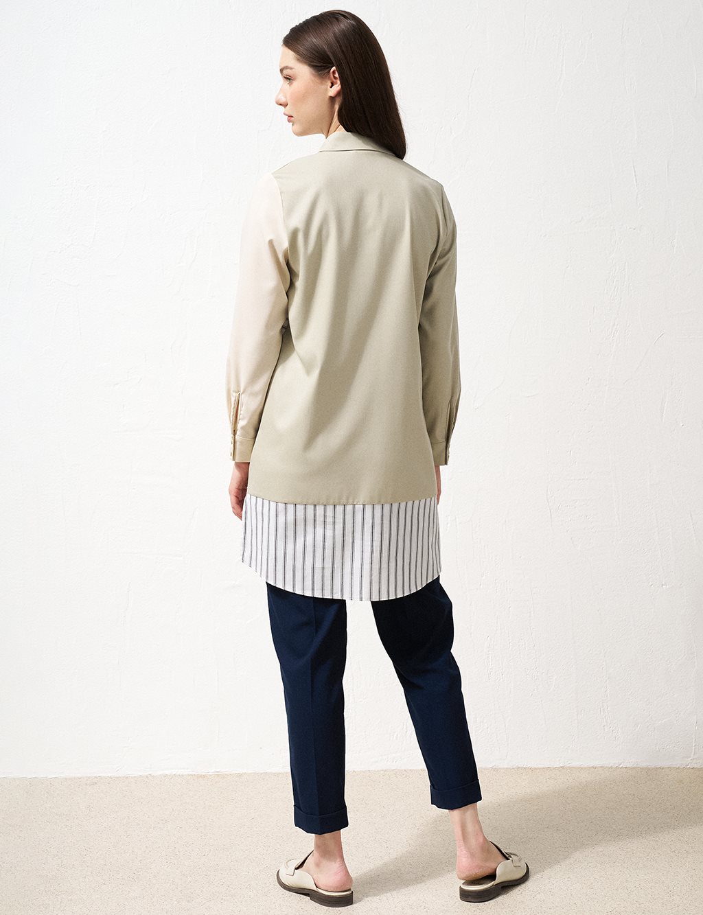 Stripe Pattern Mixed Tunic Mold Green