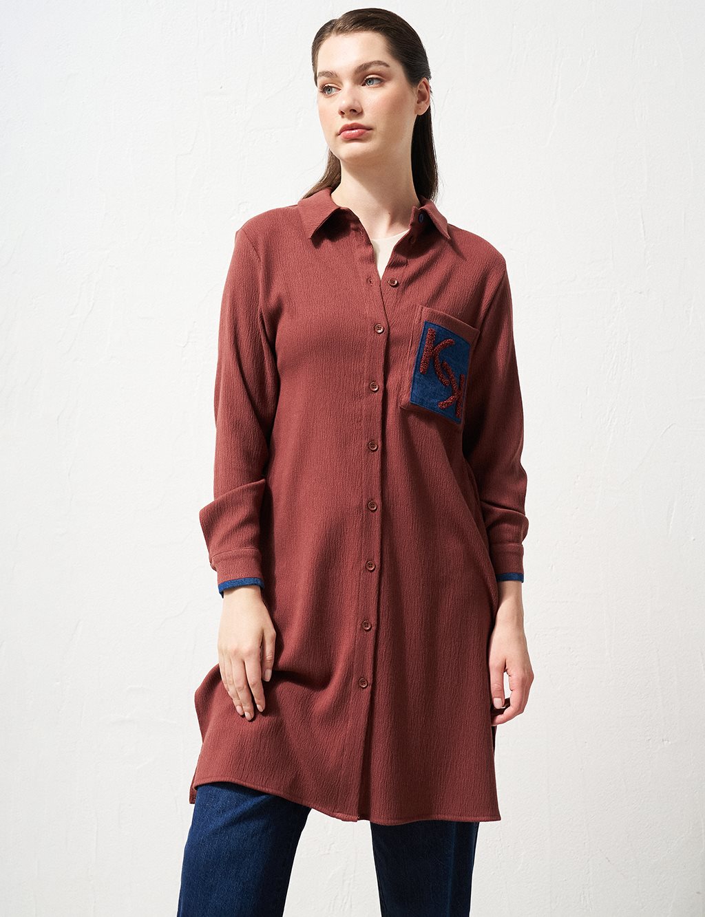 Embroidered Long Tunic Chestnut