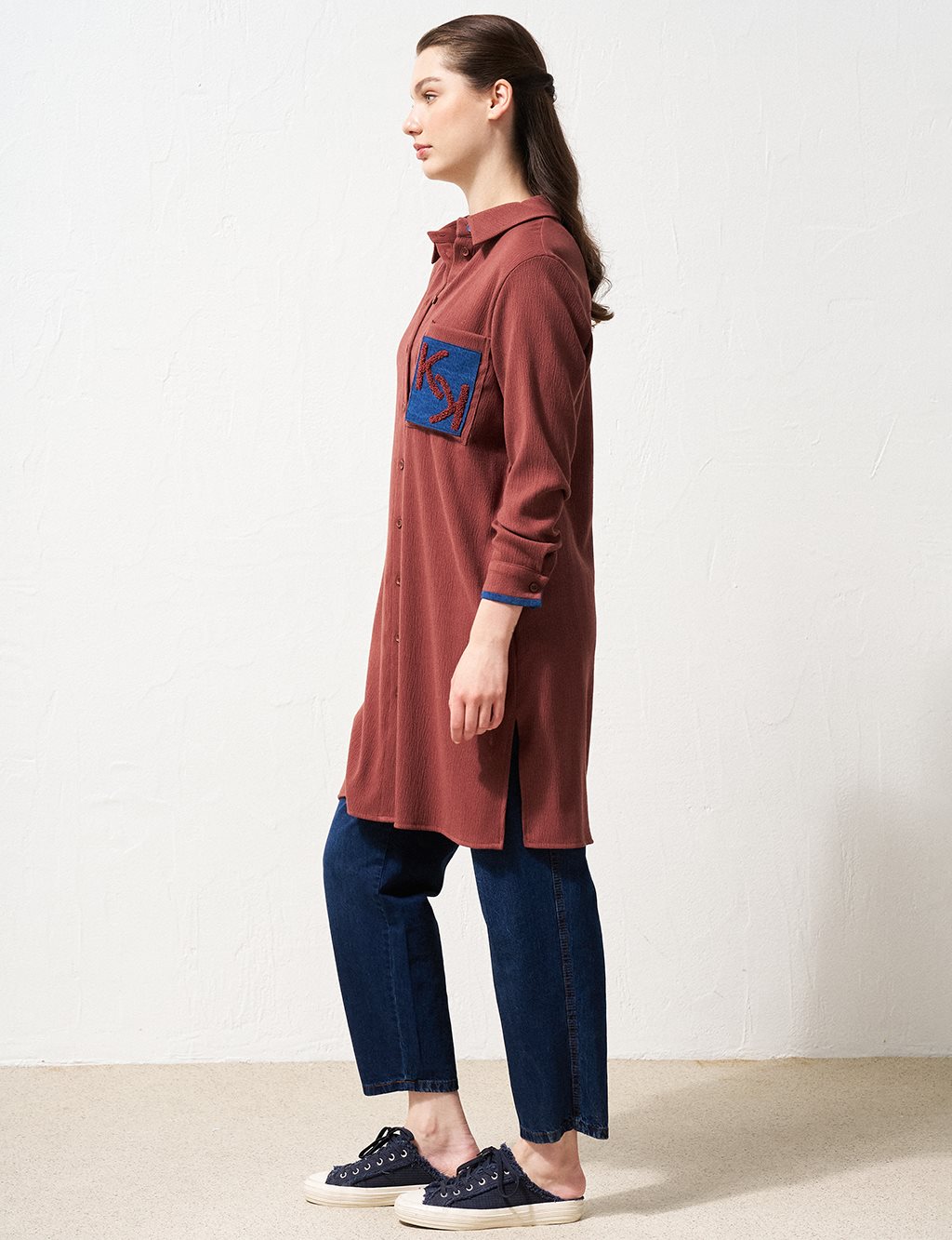 Embroidered Long Tunic Chestnut