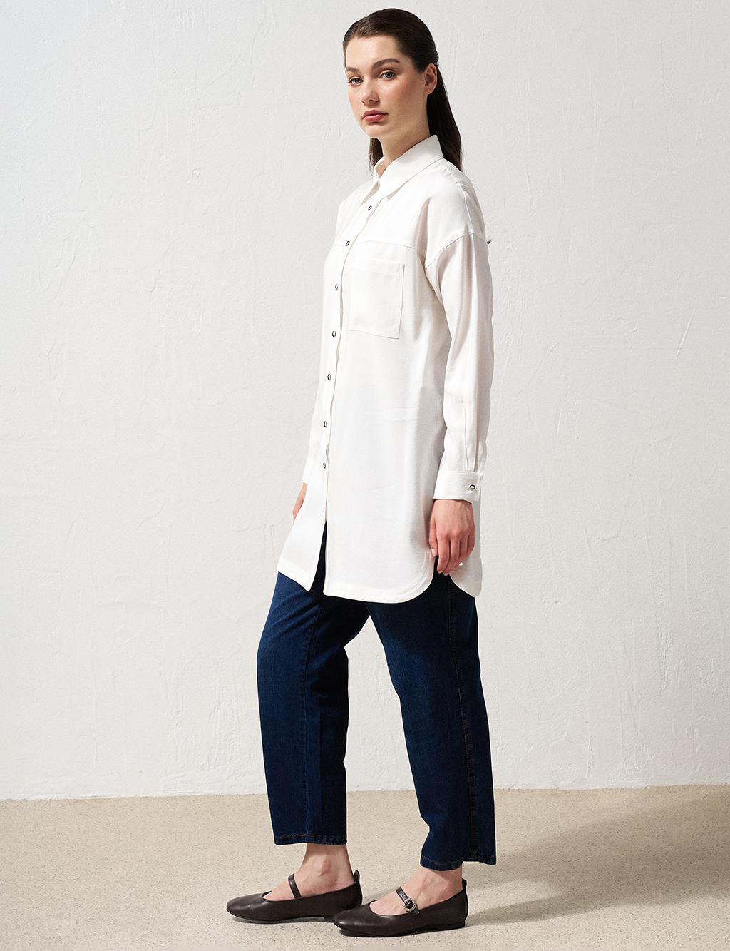 Single Pocket Shirt Collar Tunic Ecru