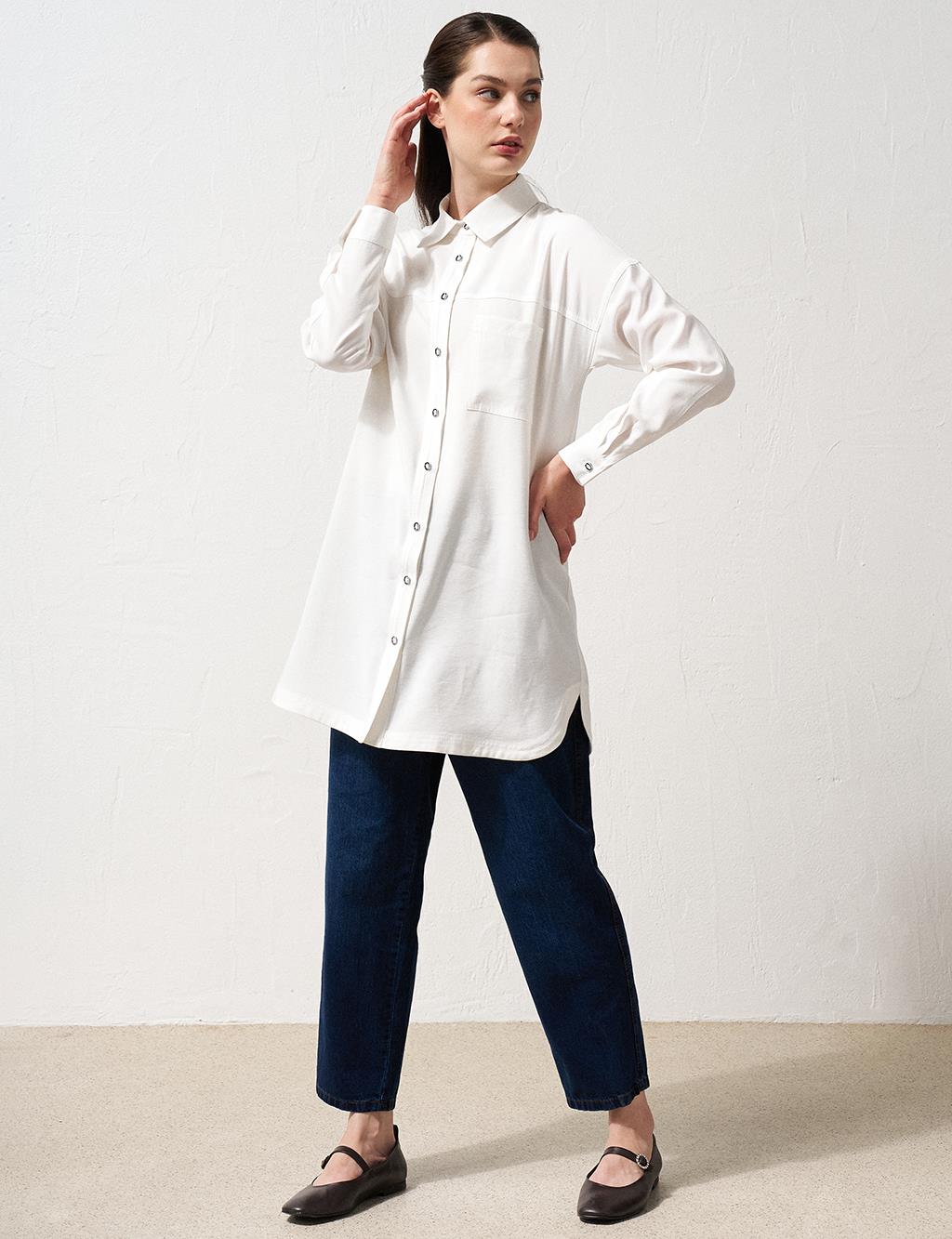 Single Pocket Shirt Collar Tunic Ecru