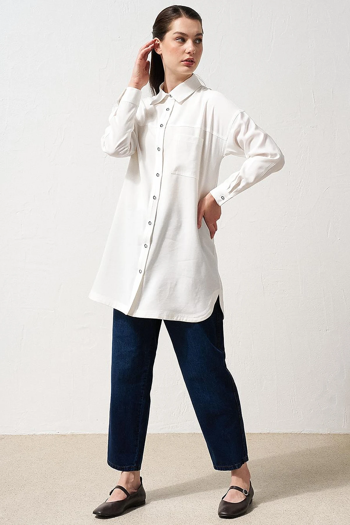 Single Pocket Shirt Collar Tunic Ecru