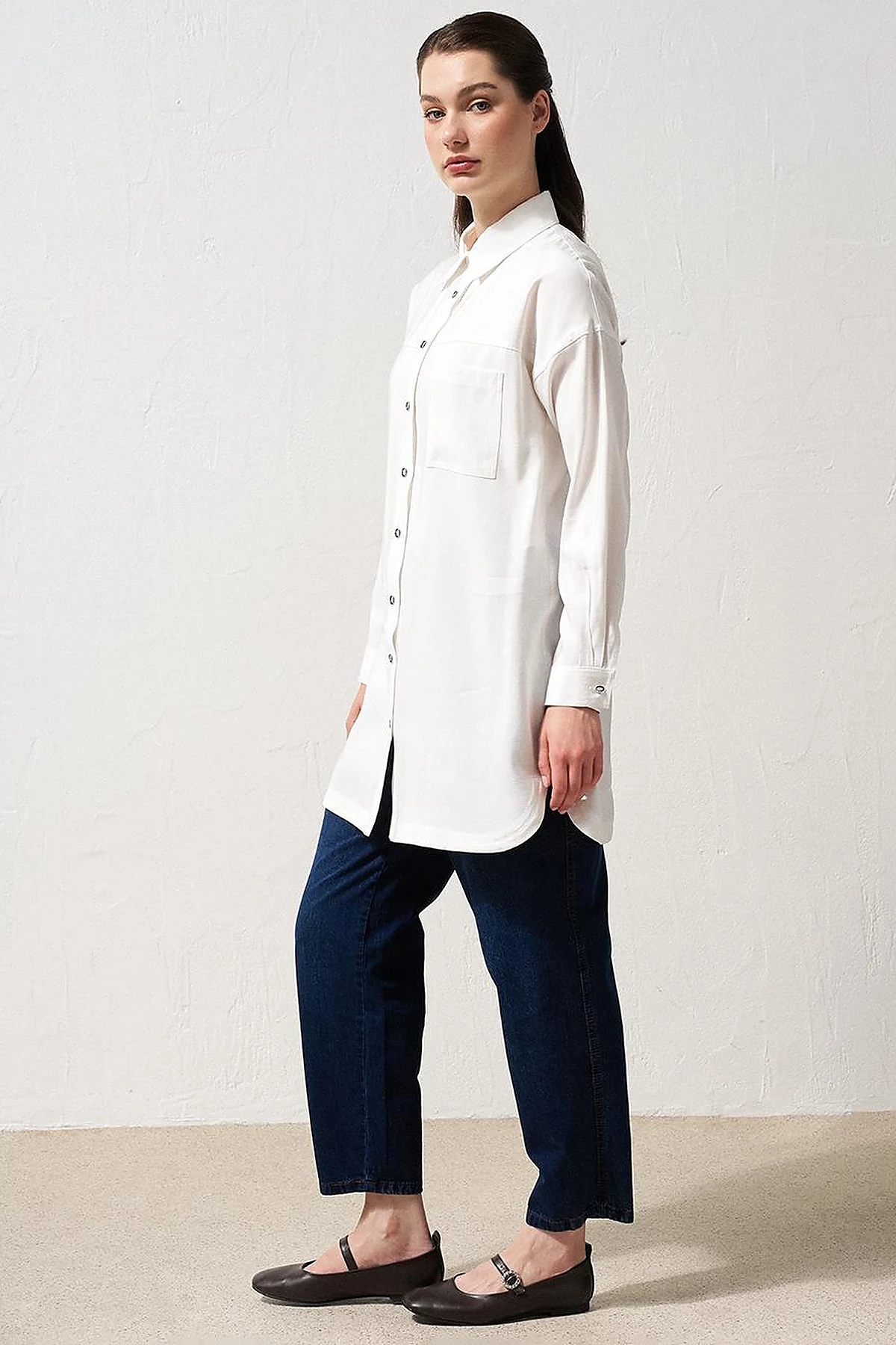Single Pocket Shirt Collar Tunic Ecru