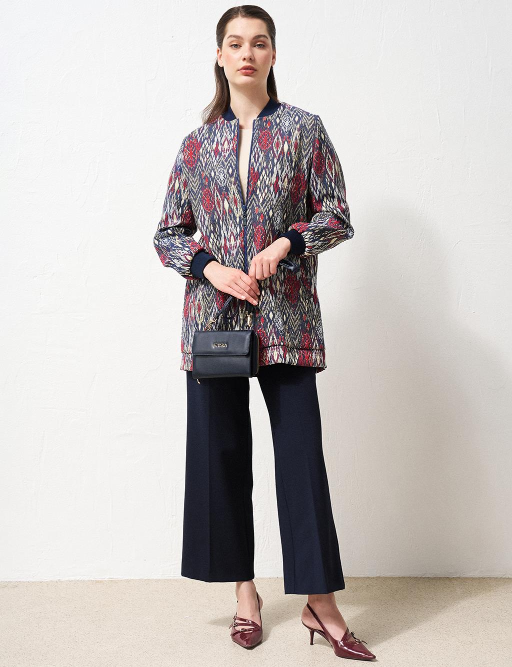 Ethnic Patterned Jacket Navy Blue