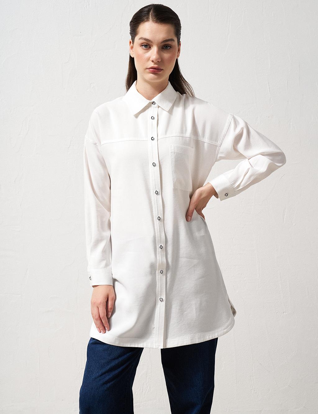 Single Pocket Shirt Collar Tunic Ecru