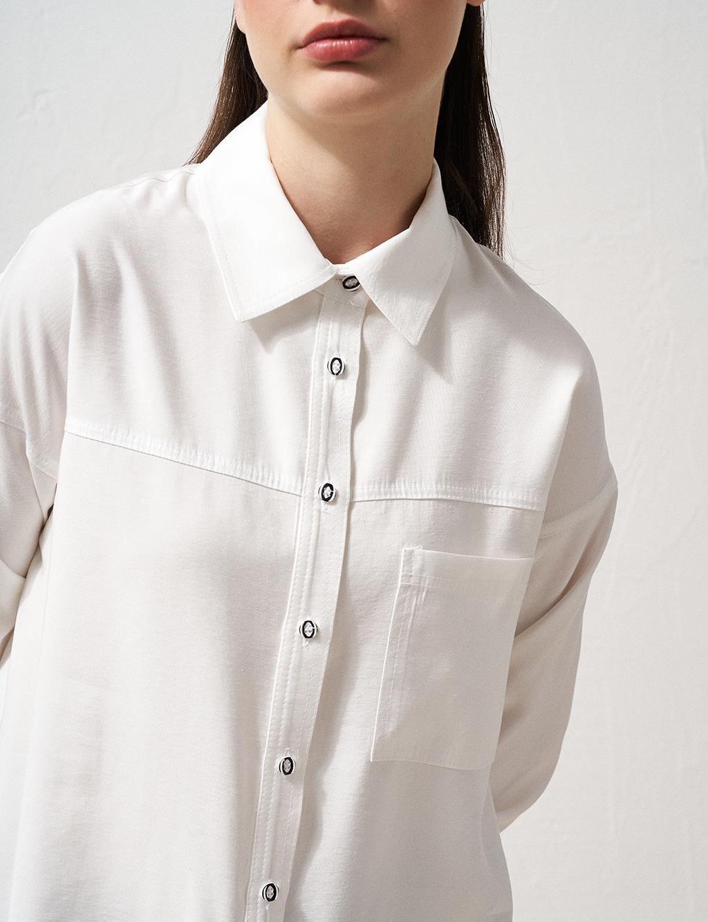 Single Pocket Shirt Collar Tunic Ecru