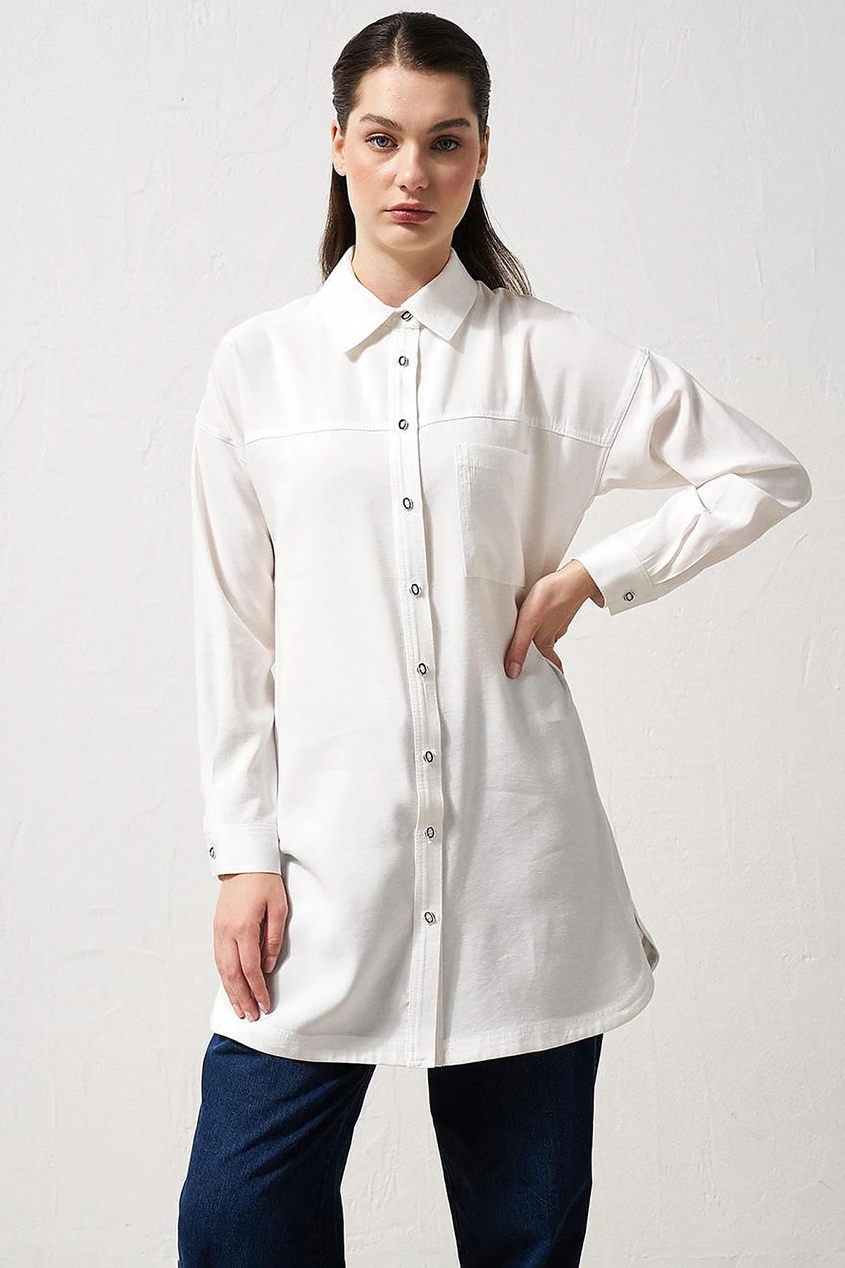 Single Pocket Shirt Collar Tunic Ecru