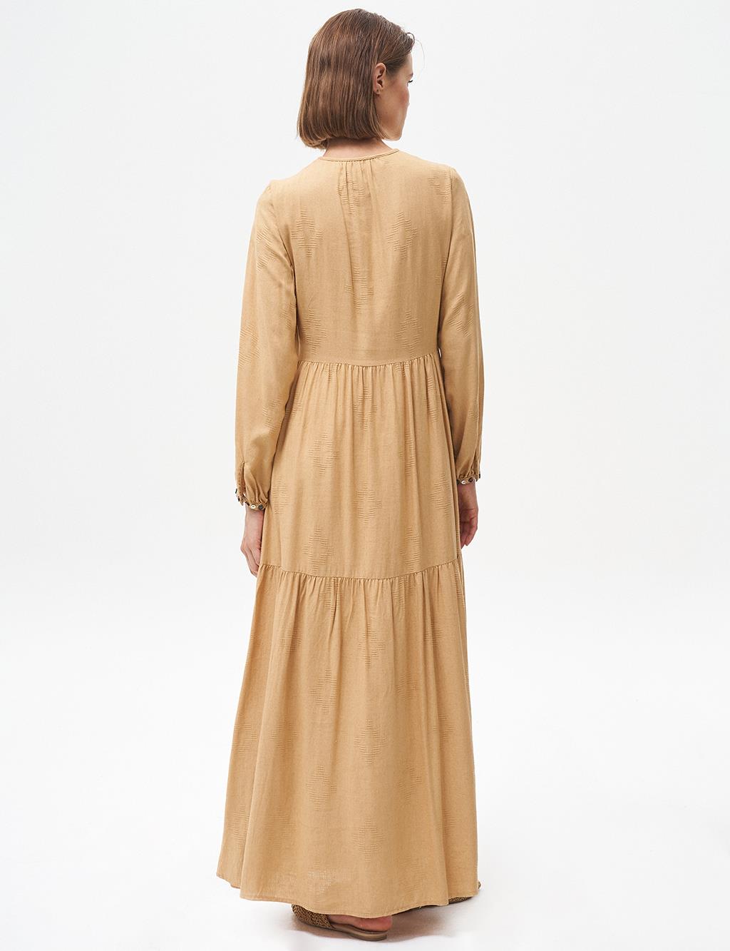Half Pat Ruffled Dress Beige