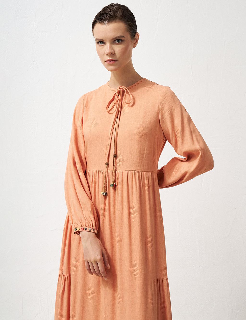 Half Pat Ruffled Dress Peach