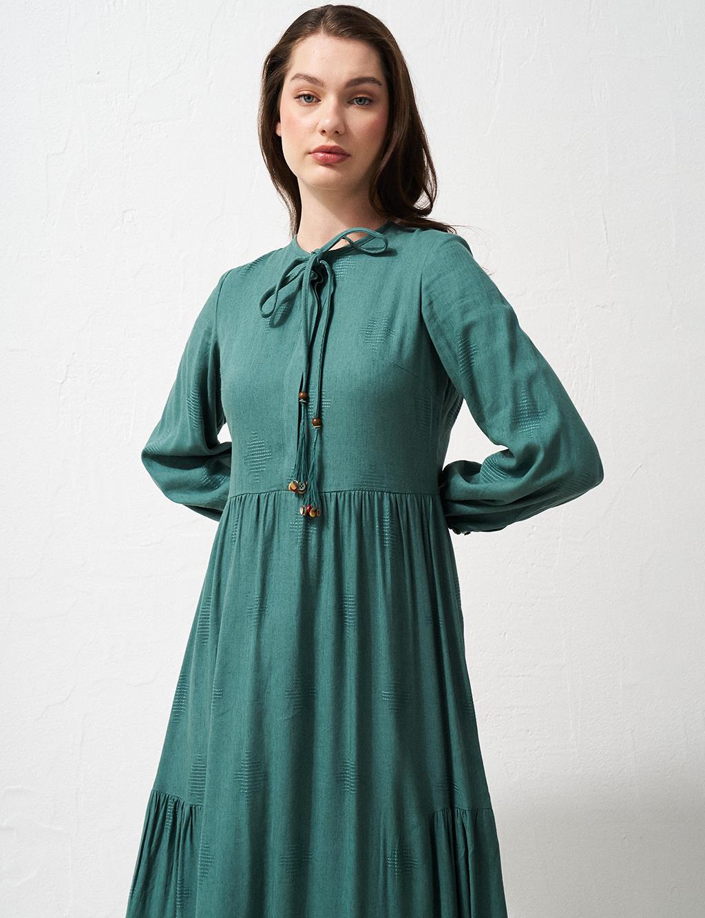 Half Pat Ruffled Dress Forest Green