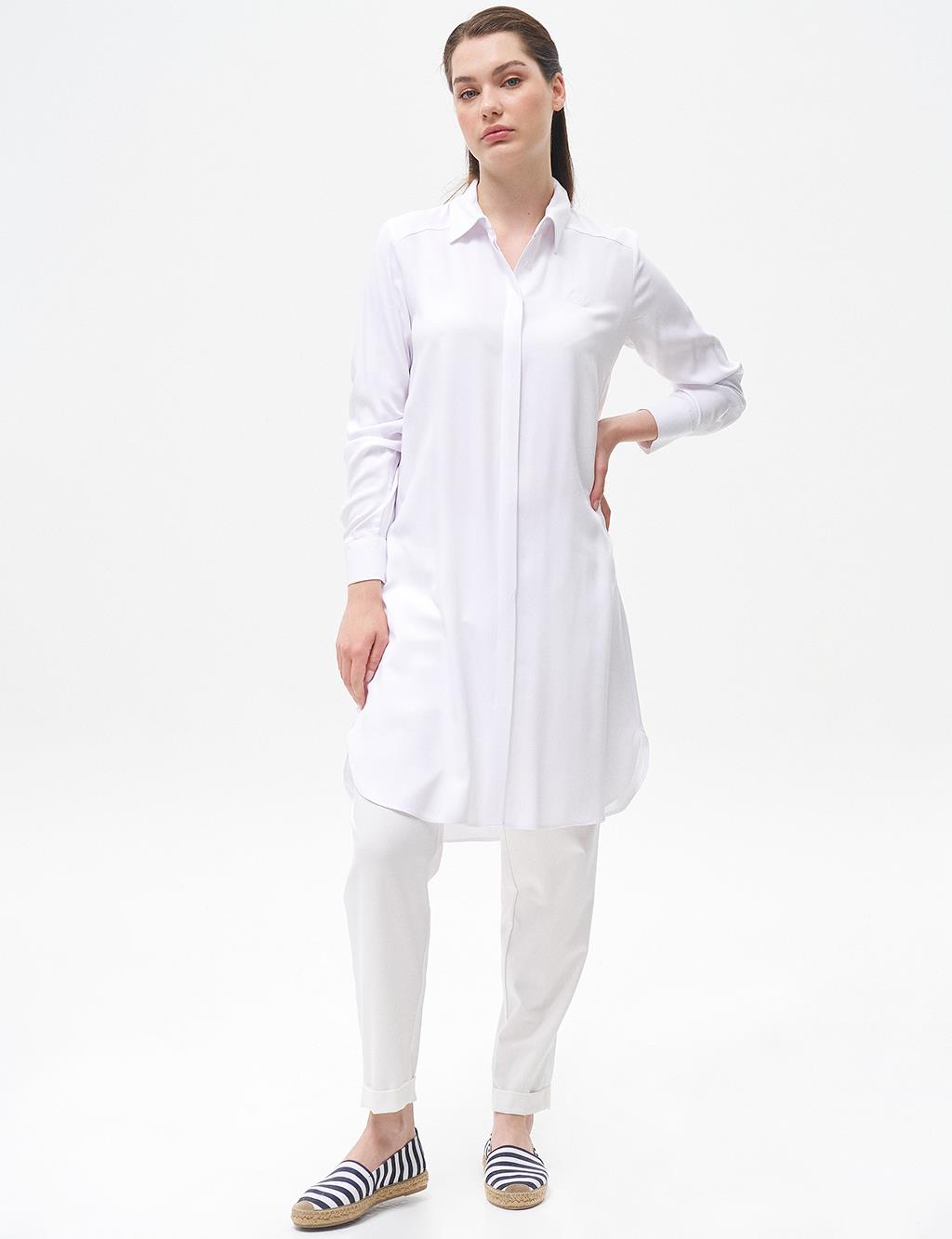 Hidden Placket Long Basic Tunic Optical White