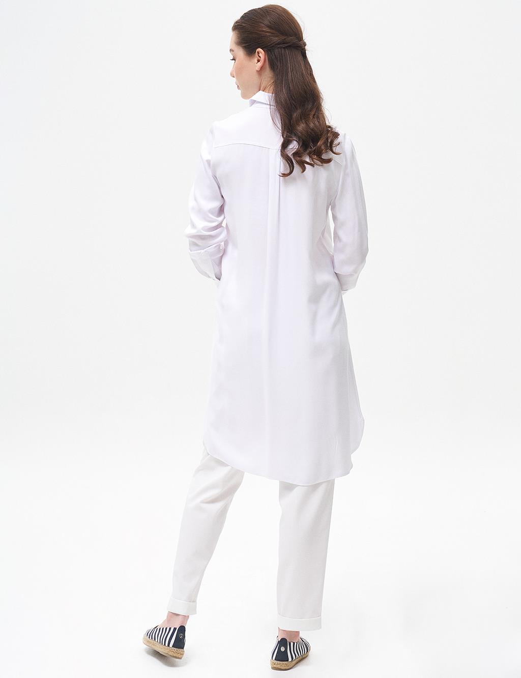 Hidden Placket Long Basic Tunic Optical White