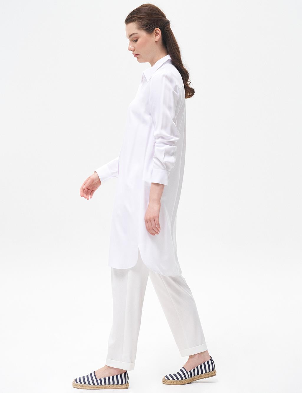 Hidden Placket Long Basic Tunic Optical White