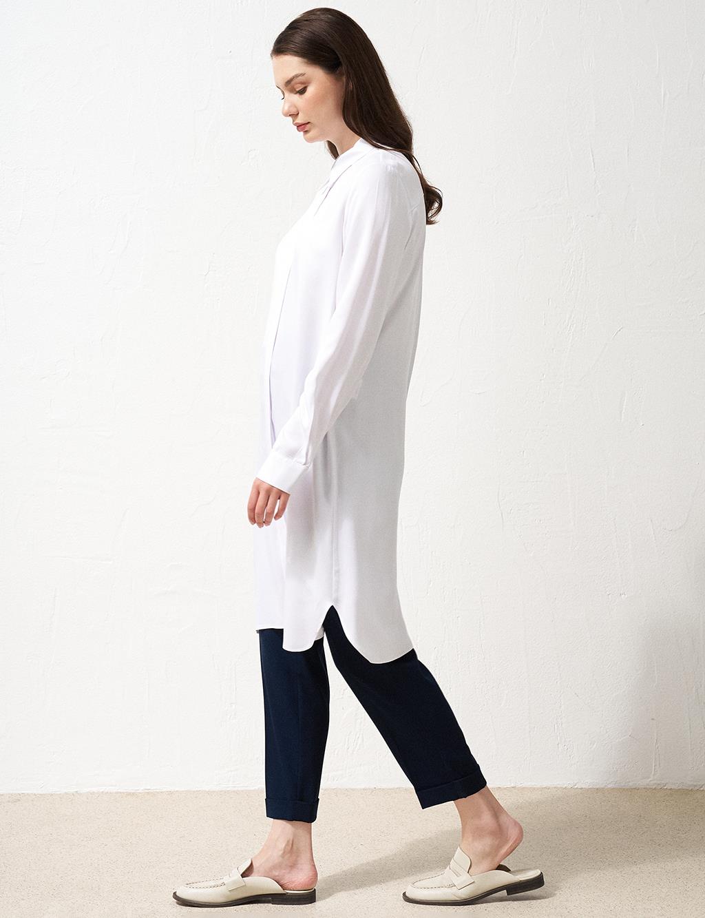 Hidden Placket Long Basic Tunic Optical White