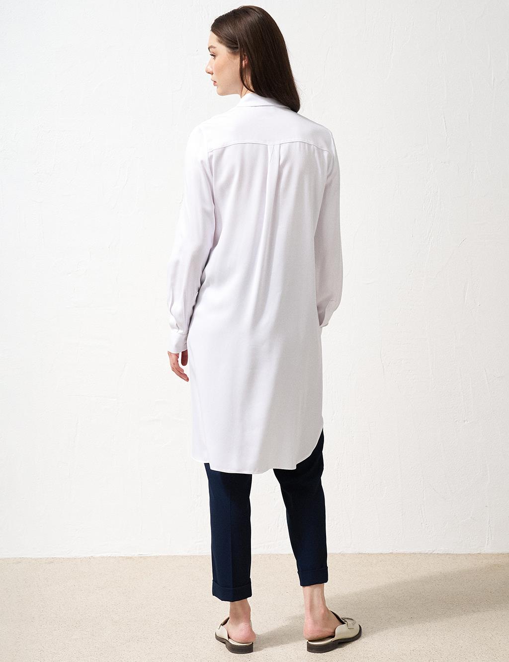 Hidden Placket Long Basic Tunic Optical White