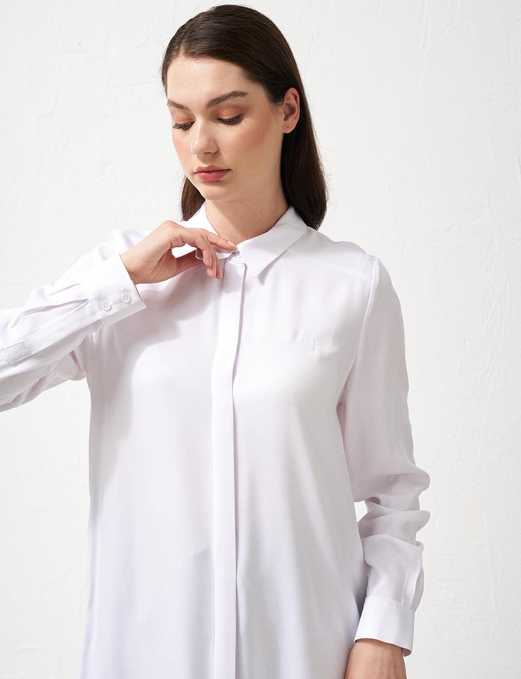 Hidden Placket Long Basic Tunic Optical White