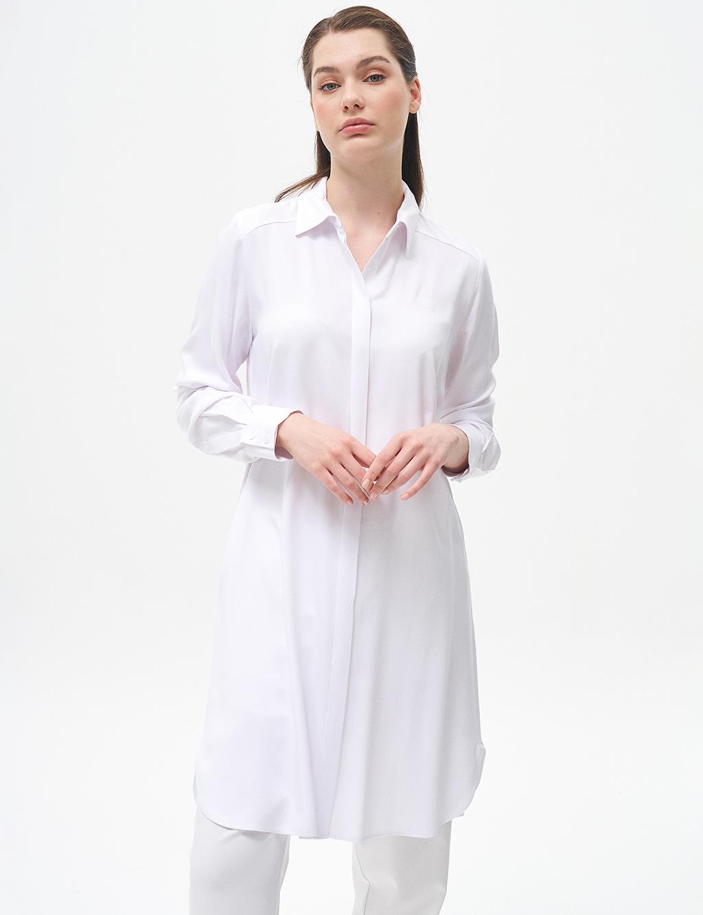 Hidden Placket Long Basic Tunic Optical White