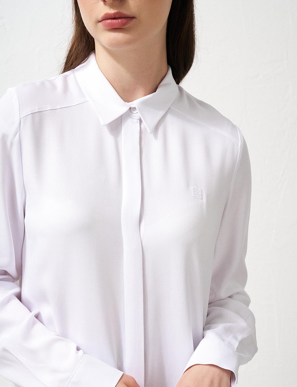 Hidden Placket Long Basic Tunic Optical White