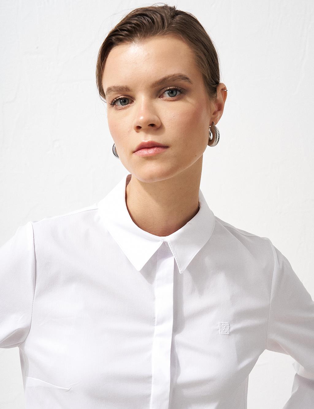 Shirt Collar Poplin Tunic Optical White