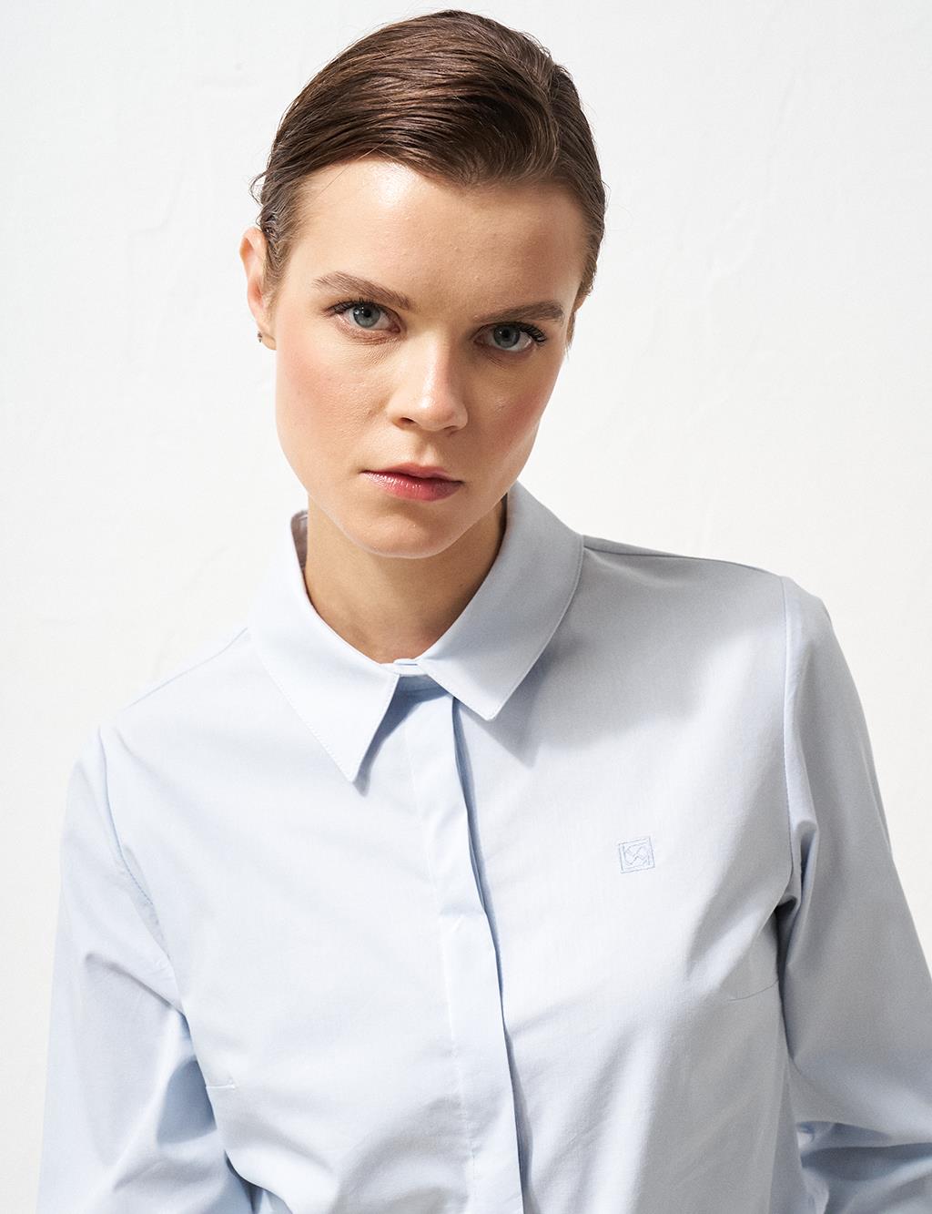 Shirt Collar Poplin Tunic Ice Blue