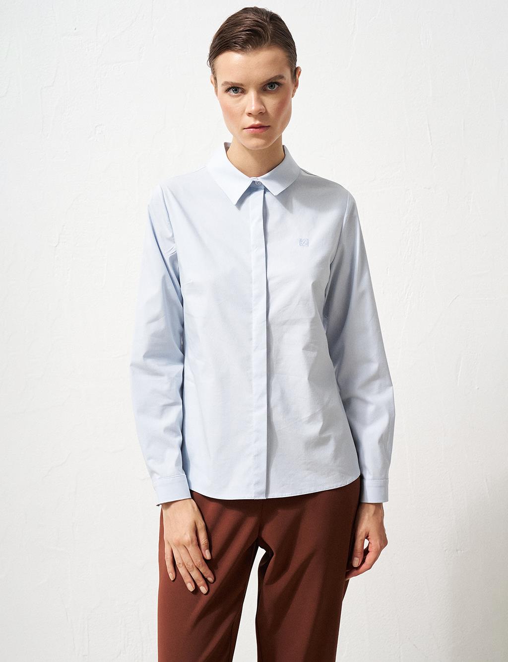 Shirt Collar Poplin Tunic Ice Blue