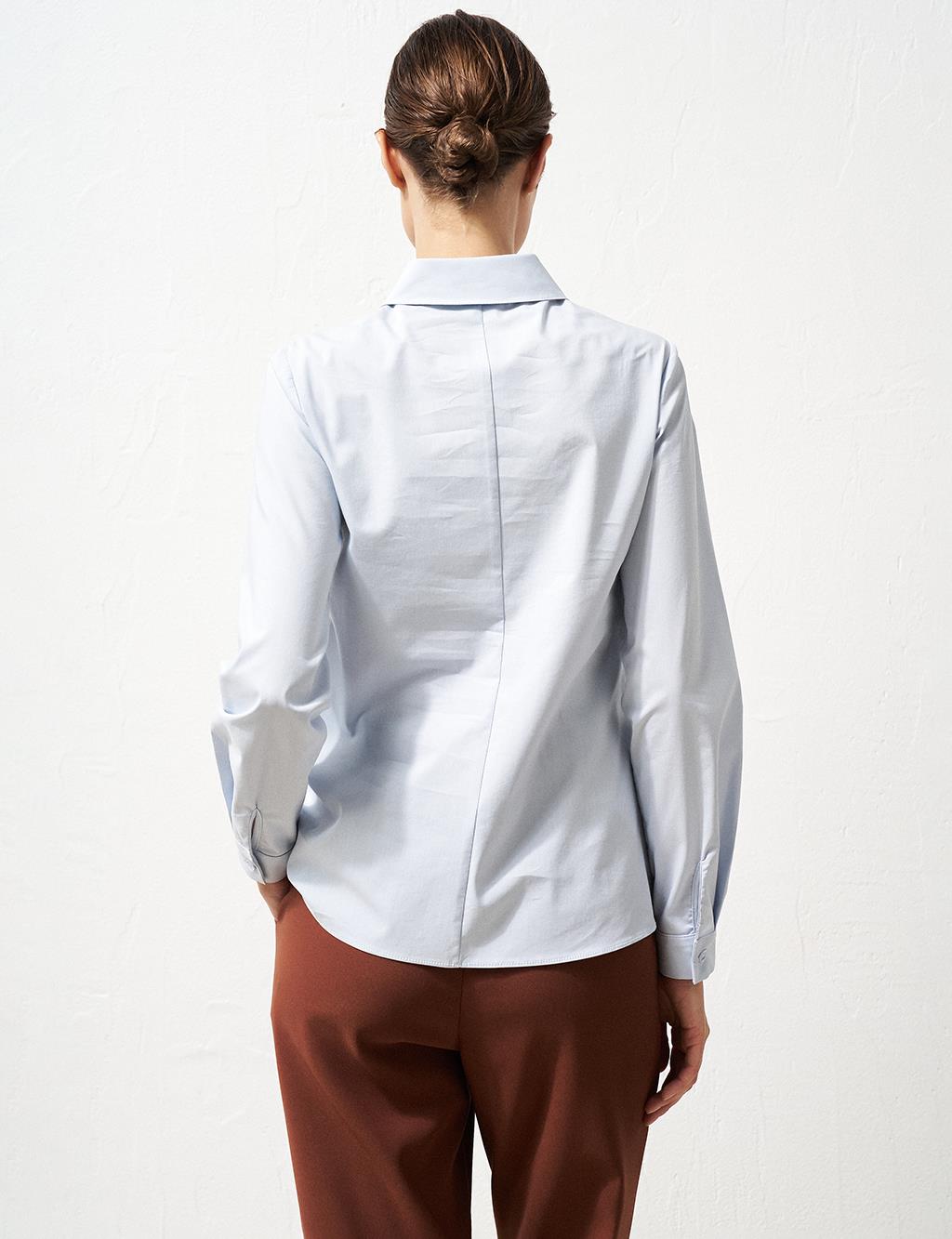 Shirt Collar Poplin Tunic Ice Blue