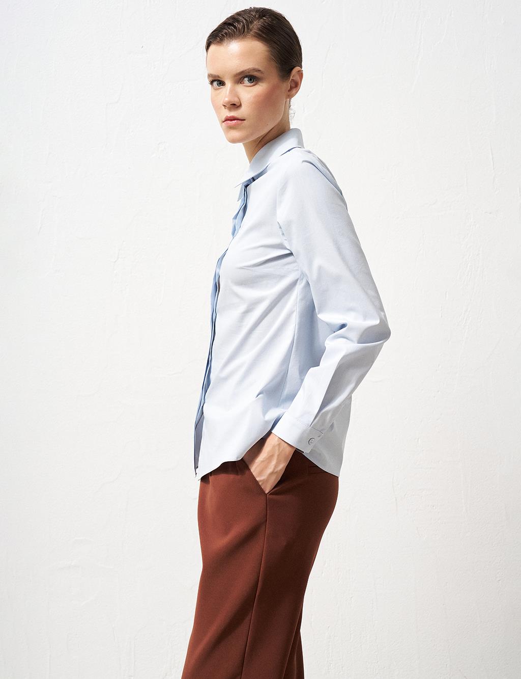 Shirt Collar Poplin Tunic Ice Blue