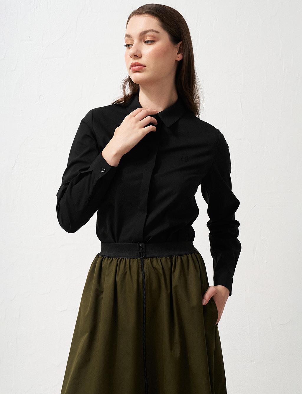 Shirt Collar Poplin Tunic Black