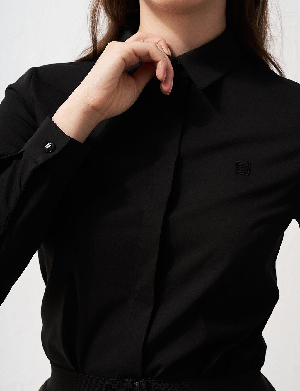 Shirt Collar Poplin Tunic Black