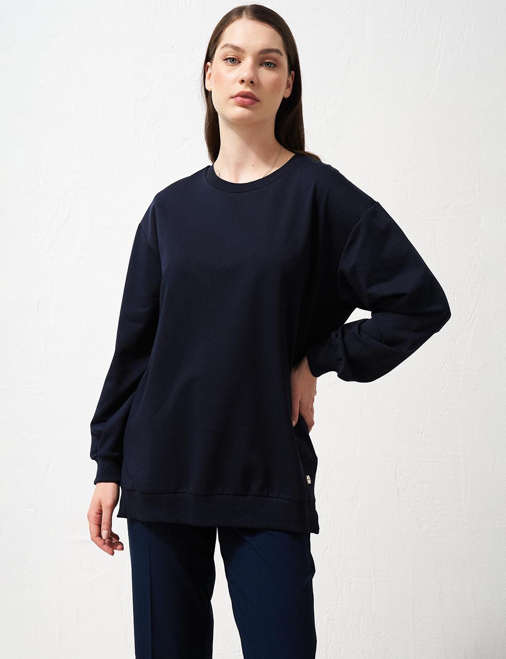 Sıfır Yaka Sweatshirt Lacivert