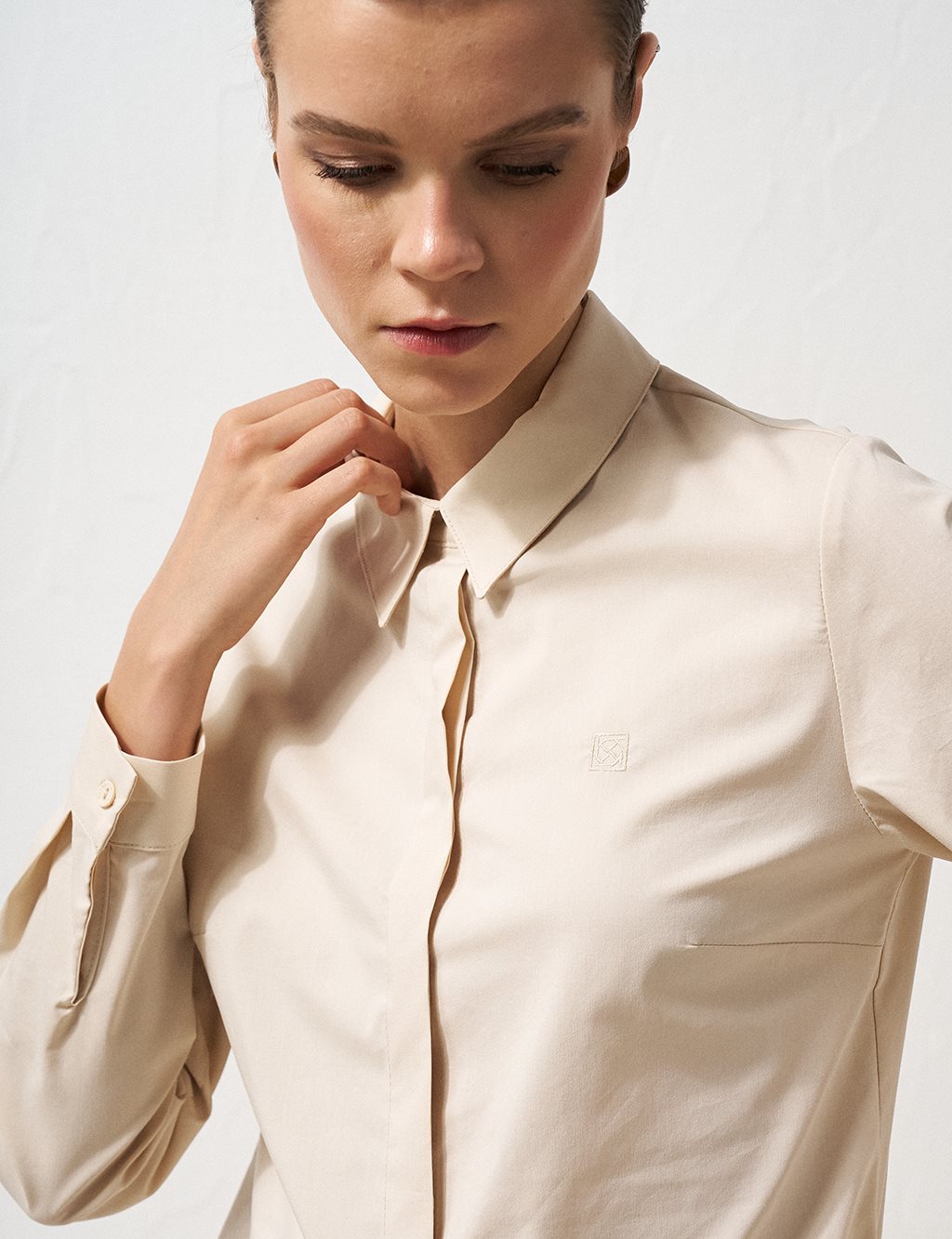 Shirt Collar Poplin Tunic Cream