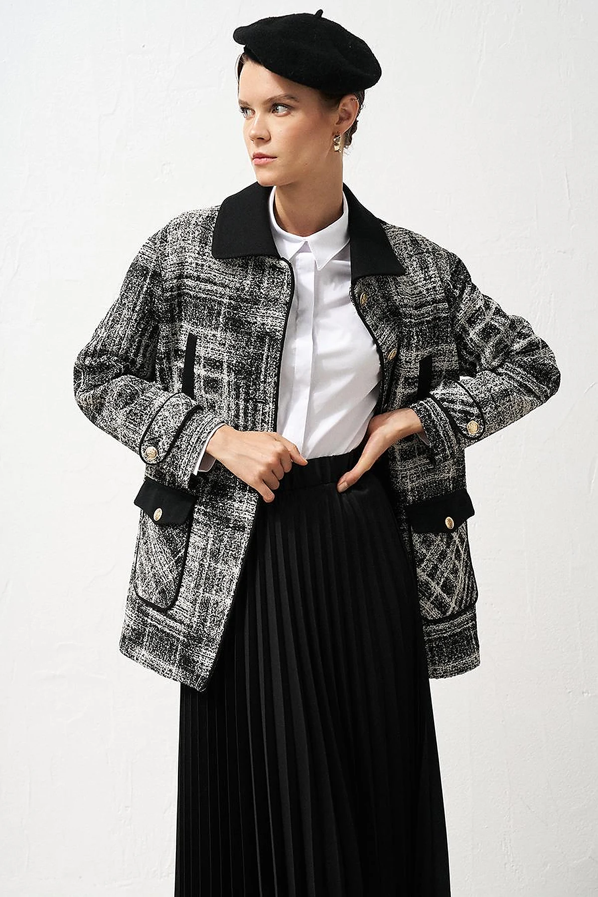 Gold Button Pocket Jacket Black