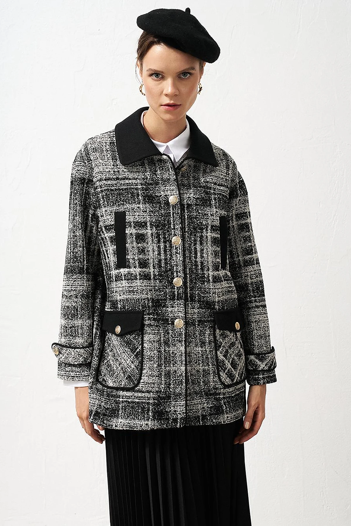 Gold Button Pocket Jacket Black