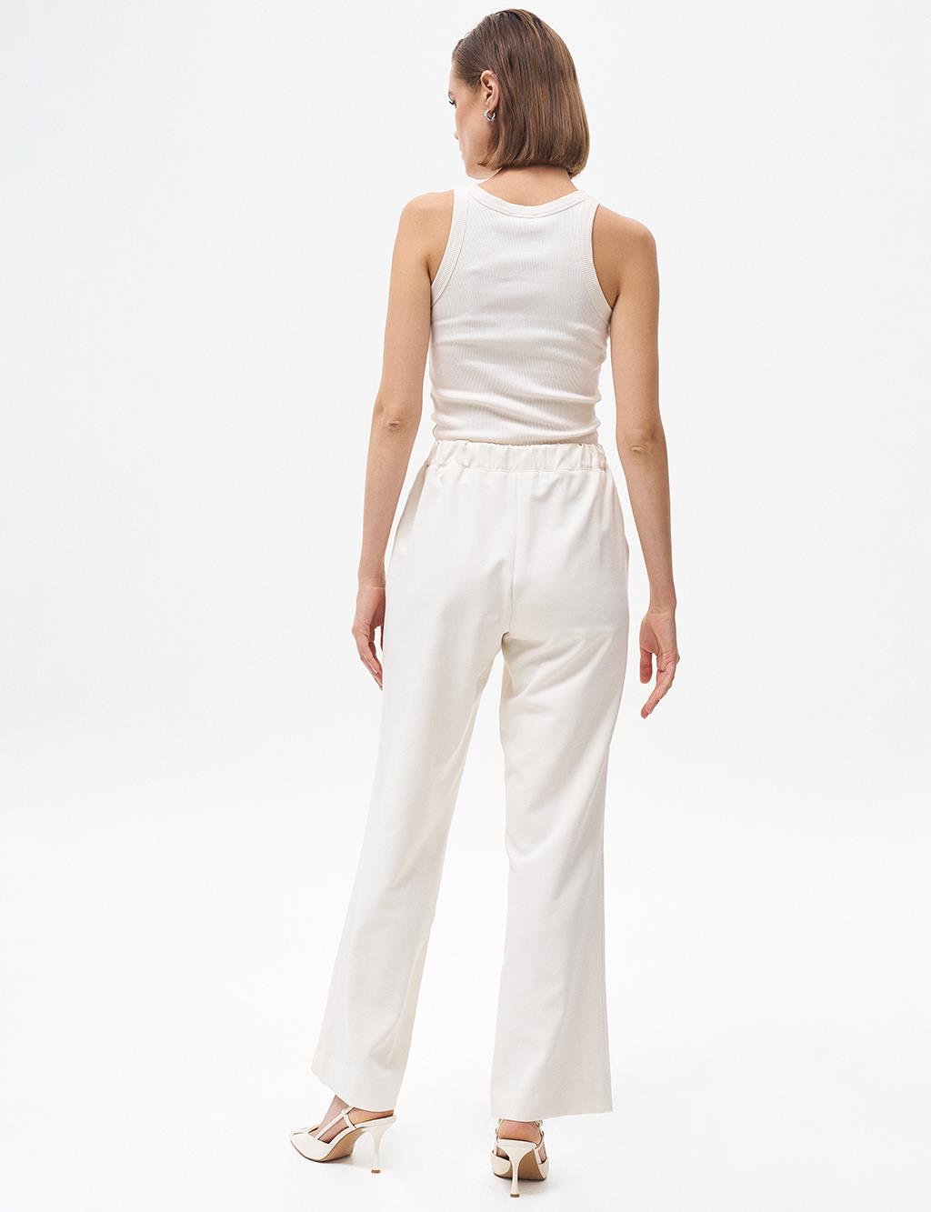 Basic Trousers with Elastic Waist Ecru