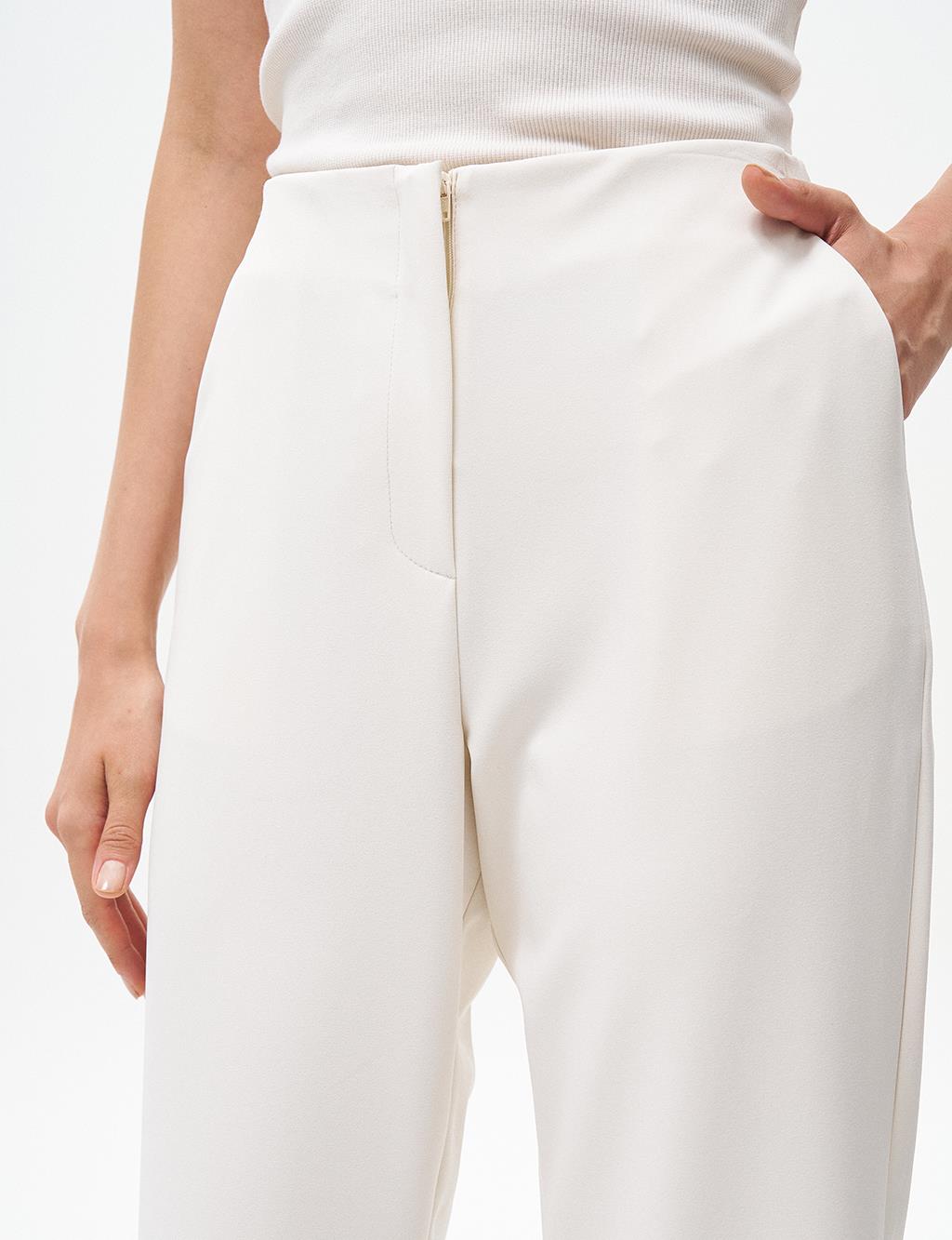 Basic Trousers with Elastic Waist Ecru